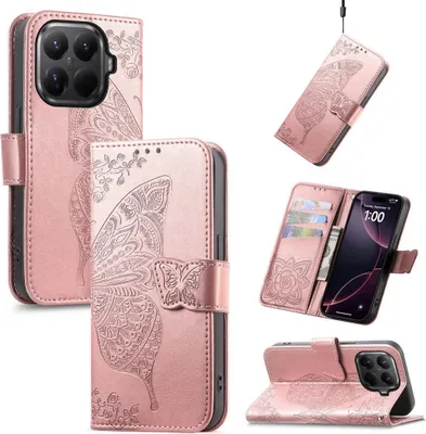 Produktbild von Kunstleder Hülle für Xiaomi 15T Pro mit Kartenfach & Standfunktion Design Rosa