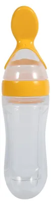 Produktbild von 90 ml Silikon-Flasche für Babys und Kleinkinder, mit Löffel, für frische Lebensmittel, Müsli, Quetschspender (gelb)