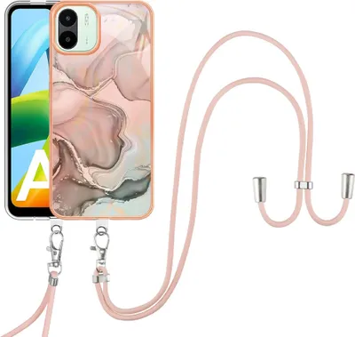 Image de Etui avec sangle pour Xiaomi Redmi A1, bumper TPU à motifs, étui de protection avec sangle ajustable Crème