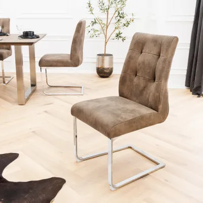Produktbild von Riess-Ambiente Freischwinger Stuhl COMFORT 2er Set, braun, robuster und pflegeleichter Microfaser Bezug, Stahl verchromt, 150 kg, Nosagfederung, 4-Punkt Steppung, Design Klassiker.
