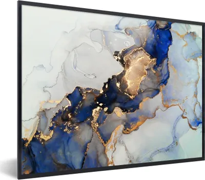 Produktbild von MuchoWow® Gerahmtes Poster Marmor - Blau - Gold 80x60 cm - Poster mit Schwarzem Bilderrahmen Wandposter Rahmen Foto Bilder - Schwarzem - Mit Gestell
