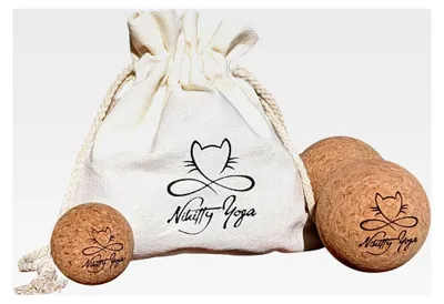 Produktbild von Massage Set: Massage-Duoball und Massageball/Faszienball im Säckchen - Kork - handlich, ergonomisch, geruchstral
