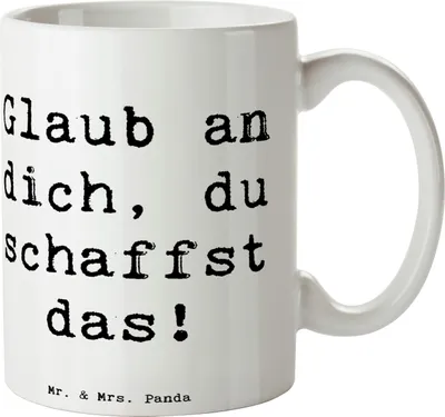 Produktbild von Mr. & Mrs. Panda Tasse Spruch Schulanfang Glaube - Weiß - Geschenk, haferl, besondere Momente, du schaffst das, Inspiration, Kaffeetasse, Kaffeebecher, ermutigend, Becher