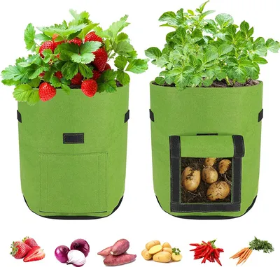 Image de 2 pièces Sac de plantation Réutilisable Sac de plantation de pommes de terre Sac de plantation de tomates Sac de plantation durable pour fleurs plantes légumes (7 gallons, vert)