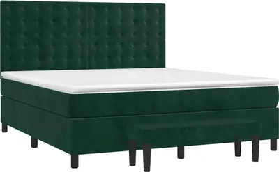 Zdjęcie produktu dla vidaXL Łóżko sprężynowe z materacem ciemnozielone 160x200 cm aksamitne