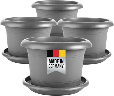 Productafbeelding van Set van 4 Antraciet Plantenpotten met Onderzetter - 30 cm Diameter voor Binnen en Buiten