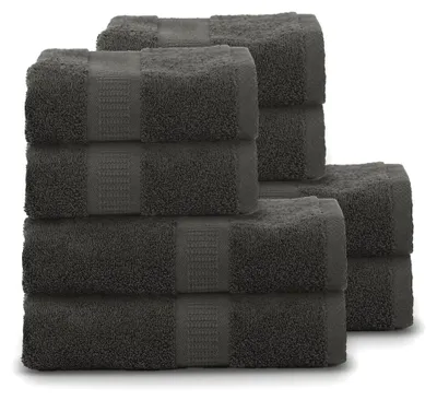 Produktbild von 8-teiliges Handtuchset aus 100% Baumwolle, saugfähig und weich, 4 Handtücher (50 × 100 cm), 4 Duschtücher (70 × 140 cm), Farbe Anthrazit