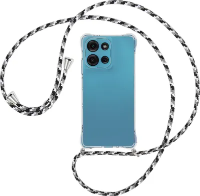 Produktbild von Handykette Backcover-Schutzhülle mit Band (Metall silberfarben) für Motorola Moto G75 5G - schwarz/grau/weiß