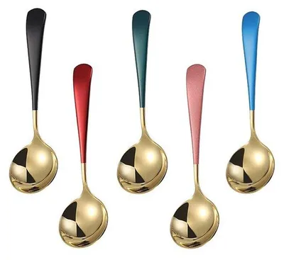 Produktbild von 5er-Pack Suppenlöffel aus Metall, Edelstahllöffel für Suppe, runde, farbenfrohe Esslöffel, 15,5 cm (6,1 Zoll)