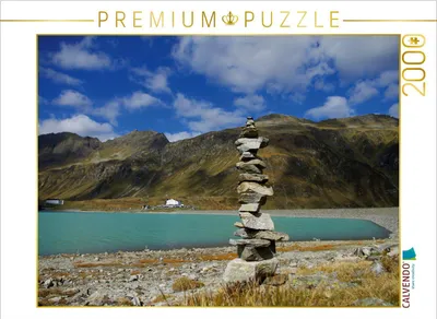 Produktbild von CALVENDO Puzzle Steinpyramide am See 2000 Teile Puzzle quer | 2000 Teile Lege-Größe 90x67cm Foto-Puzzle für glückliche Stunden