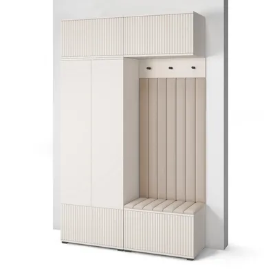 Produktbild von Garderoben-Set Ritmo version 2 – gefräste Kleiderschrank mit Polsterplatten, Schuhschrank, für Flur und Eingangsbereich (cashmere, Trinity 02)