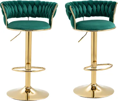 Image de Abrihome Tabouret de bar, lot de 2, rembourré Chaise de bar avec revêtement en velours, chaise pivotante avec dossier et repose-pieds, vert