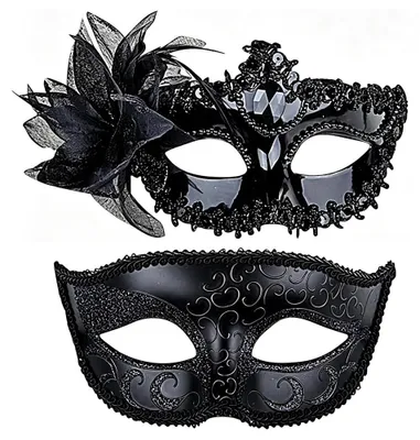 Paar Masken für Maskerade, venezianische Masken, Halloween, Schwarz