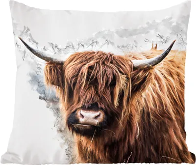 Produktbild von MuchoWow® Zierkissen Sofakissen Wohnzimmer Dekokissen 45x45 cm Schottisches Hochlandrind - Schottische Kuh - Schlafpolster - Polster für das Sofa