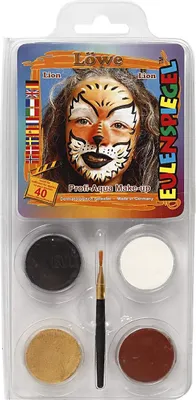 Produktbild von Eulenspiegel 204092 - Motiv-Set Löwe, 4 Farben, 1 Pinsel, 1 Anleitung, für ca. 40 Masken, Karneval, Motto-Party