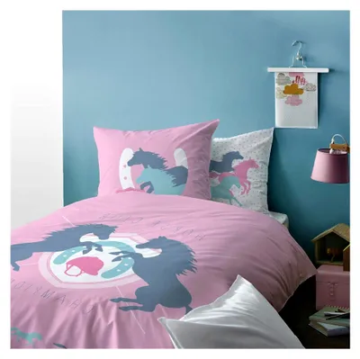 Produktbild von Pferde Biber Bettwäsche Mädchen 135x200 cm Pferd 135x200 cm + Kissenbezug 80x80 cm 100% Baumwolle