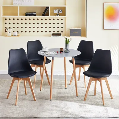 Image de H.J WeDoo Table de salle à manger ronde, 80x80x73 cm, table ronde en bois, table de cuisine, table de salle à manger, salle à manger, cuisine, salon, gris