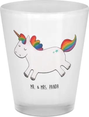 Produktbild von Mr. & Mrs. Panda Schnapsglas Einhorn Happy - Transparent - Geschenk, Lachen, Schnapsbecher, Unicorn, Pinnchen Glas, glücklich, Likörglas, Einhörner, Stamperl, Spannend