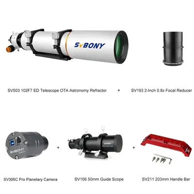 Obrázek produktu pro SVBONY SV503 102ED Dalekohledová souprava, 102F7 Achromatický refraktor, s planetární kamerou SV305C Pro, extra nízký rozptyl, pro astrofotografii (102 mm)