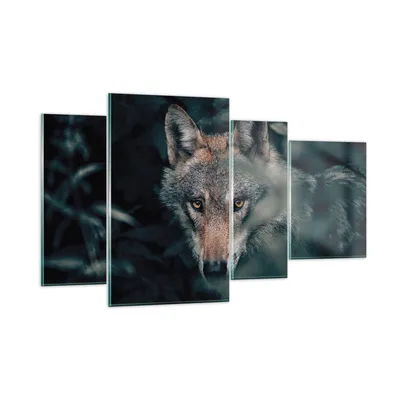 Produktbild von Bilder auf glas - 4 Teile - Wolf Wald Raubtier - 120x70cm - Glasbilder - Wandbilder - Bilder - zum Aufhängen bereit - Wanddekoration aus Glas - Glas Bilder - Wandbild auf Glas - GDL120x70-5053