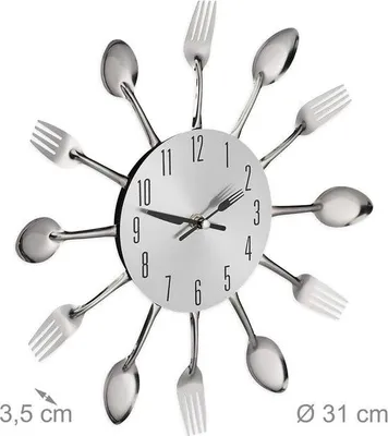 Immagine prodotto di Orologio da parete a forma di posate – Accessorio da cucina – Ø 31 cm – Argento – Metallo