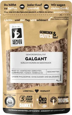 Produktbild von Galgant, geschnitten, Galgantwurzel für Soßen, Galgant Tee, 50g