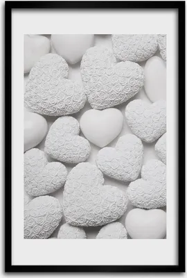 Produktbild von Bild - Bilderrahmen - 40 cm x 60 cm - MDF - Rahmen - Wandkunst - Weißer Hintergrund mit Herzen