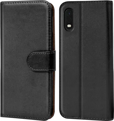 A black book-style phone case for a Samsung XCover Pro is shown from the front and back.