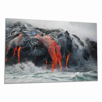 Produktbild von Wallario Herdabdeckplatte aus Glas, Größe 80 x 52 cm 1-teilig, Motiv Lavastrom ins Meer
