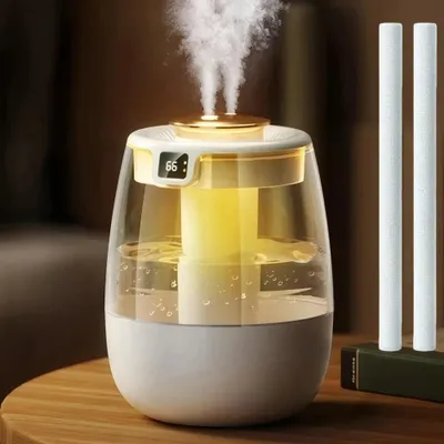 Produktbild von Luftbefeuchter 1,5 L, 2 Sprühdüsen, 3 Sprühmodi, USB 5 V, Digitalanzeige, Nachtlicht, leise – Weiß