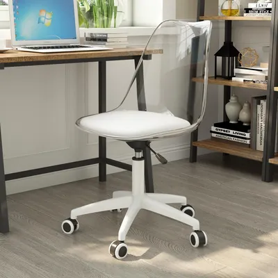Obrázek produktu pro MODFU otočná židle s průhledným opěradlem a kolečky, kancelářská židle s nastavitelnou výškou,Polyuretanpolstrování, relaxační křeslo, TV křeslo