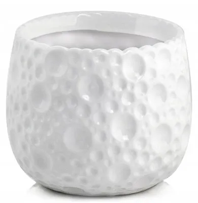 Immagine prodotto di Vaso da fiori in Vetroceramica rotondo bianco da 15 cm, con superficie scanalata, smaltato, senza foro di drenaggio