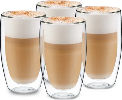 Produktbild von Glaswerk Latte Macchiato Gläser Doppelwandig, Gläser Set mit 4 Kaffeetassen, Cappuccino Tassen aus Glas, Doppelwandige Gläser, Isoliertes Trinkglas, Teegläser -30 bis 150°C, Cappuccino Gläser 450ml