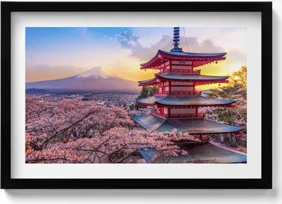 Produktbild von Japanische Architektur– Wandbild mit Rahmen – Gerahmtes Bild  – Wanddekoration – 60x40 cm –  Schwarz Rahmen