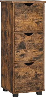 Image de Meuble de salle de bain Famanu avec 3 tiroirs et 3 étagères - Armoire de rangement compacte pour la salle de bain et le salon - Couleur marron rustique