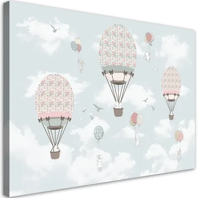 Produktbild von Leinwandbild Bunte Tiere mit Luftballons 100x70 Feeby Grau bild für die wand bereit zum aufhängen