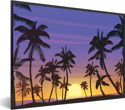 Produktbild von MuchoWow® MuchoWow® Gerahmtes Poster Palme - Sonne - Meer 80x60 cm - Poster mit zchwarzem Bilderrahmen - Schwarzem - Mit Gestell