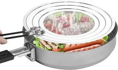 Obrázek produktu pro Univerzální ochrana proti rozstřikům z nerezové oceli se skládací silikonovou rukojetí – ochrana proti rozstřikům pro kuchyňské nádobí (20, 24 a 28 cm)