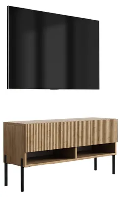 Immagine prodotto di Mobile TV con frontale scanalato, rovere Craft, gambe dritte nere, 100 × 32 × 52 cm