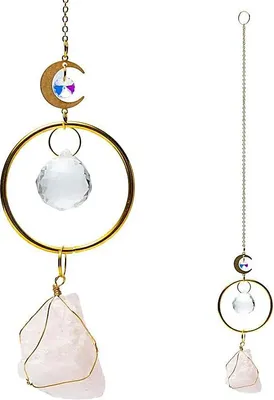 Produktbild von Sonnenfänger mit Mond und Rosenquarz – 2er-Set – 35–40 cm