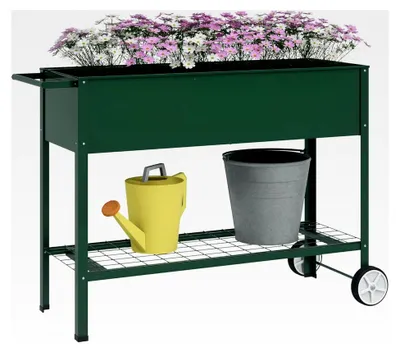 Produktbild von Hochbeet mit Rädern, Kräuterbeet aus Metall für Garten und Balkon, Grün 109 x 44 x 80 cm