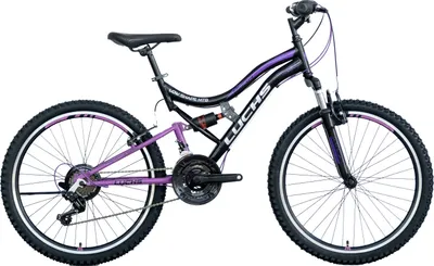 Produktbild von LUCHS Mountainbike Aura 24" – Damen & Mädchen Fahrrad für unvergessliche Abenteuer Vollgefedert MTB Schwarz/Lila 21-Gang Shimano Kinderfahrrad