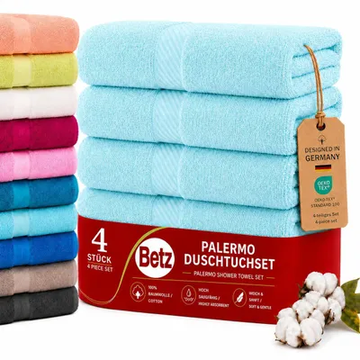 Produktbild von Betz 4 Stück Duschtücher Set Palermo Größe 70x140 cm 100% Baumwolle Badetuch Duschhandtuch Sporthandtuch Farbe türkis