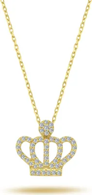 Produktbild von Krone Königin Diamant Anhänger Halskette 14 Karat 585'er Gelbgold