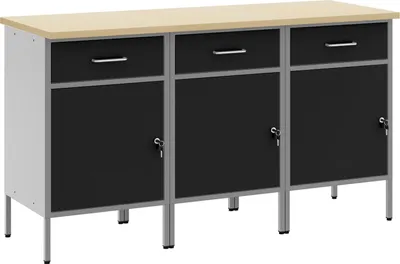 Produktbild von Möbel Werkstattschränke 3 Stk. Schwarz und Grau Holzwerkstoff Stahl - Werkbänke 3321366