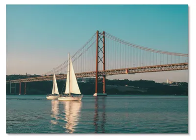 Produktbild von POSTER - 29x21 cm (A4) - Qu - Eine Brücke und Segelboote über dem Wasser in Pastelltönen -  Wandbild für Wohnzimmer Schlafzimmer & Flur, Modernes Poster Wanddeko, Ungerahmt