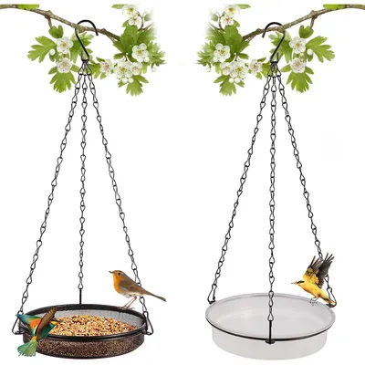 Produktbild von 2er Set Vogelfutterspender zum Aufhängen,18x18x3cm,Metall Vogelfutterhaus, futterstelle zur ganzjährigen-Vogeltränke hängend für Wildvögel im Garten