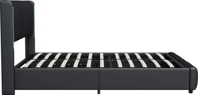 Produktbild von Hydraulisch Stauraumbett 160×200cm, Polsterbett Doppelbett mit LED und USB-Ladefunktion, Funktionsbett Bettgestell mit Stauraum und Lattenrost, PU, Schwarz