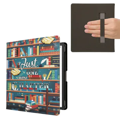 Produktbild von kwmobile Schutzhülle für Amazon Kindle Scribe (2022/2024) Hülle - eReader Flip Case mit Handschlaufe und Auto Sleep Funktion - Bibliothek Motto mit