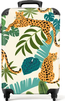 Obrázek produktu pro NoBoringSuitcases.com® Kufr Příruční zavazadlo Kufr na kolečkách Malý cestovní kufr na 4 kolečkách - Jungle - Leopard - Plants - Pattern - Girls - Boys - Cabin Size < 55x40x23 cm & 55x40x20 cm - Foto kufr - Cabin suitcase - Board luggagePříruční zavazadlo Kufr 55x35x20 cm, 36L,
